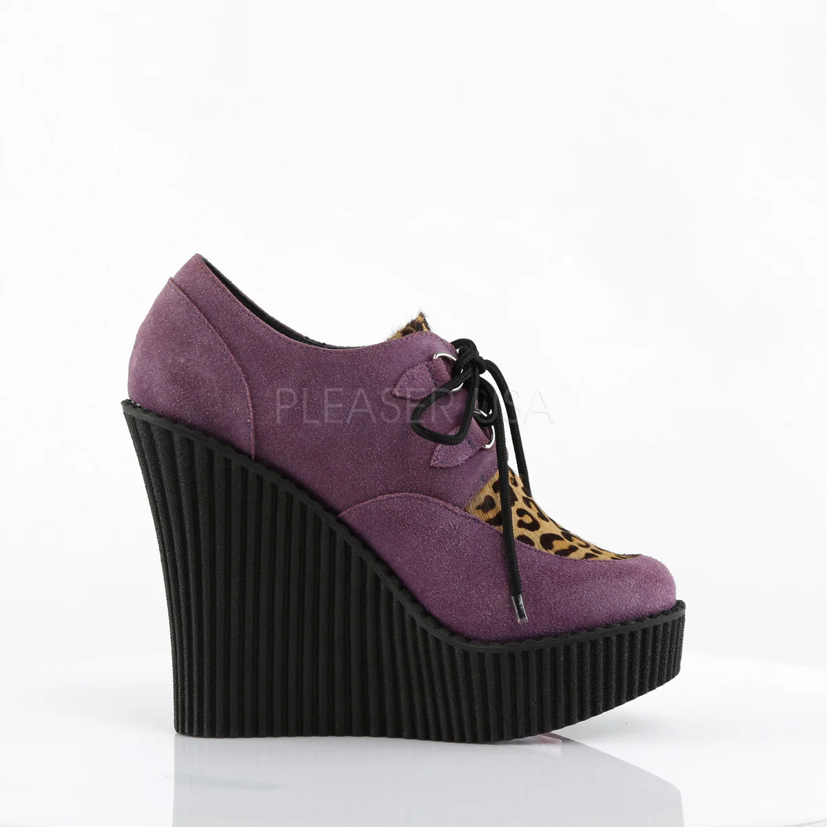 CREEPER-304 Purple Vegan Suede-Leopard Printed Pony Hair - Image 5