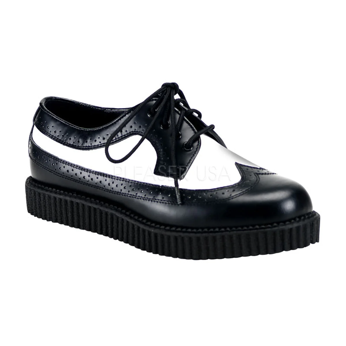 CREEPER-608  Black-White Leather