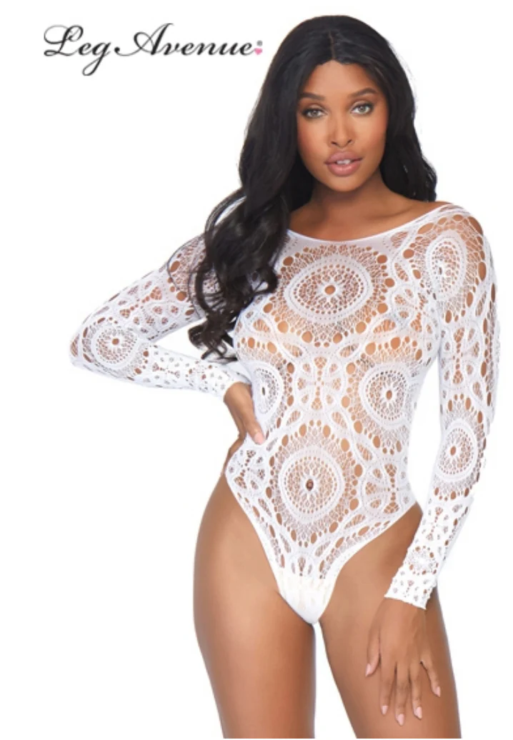 Leg Avenue Crochet Bodysuit with Thong Back 89161 - Image 4