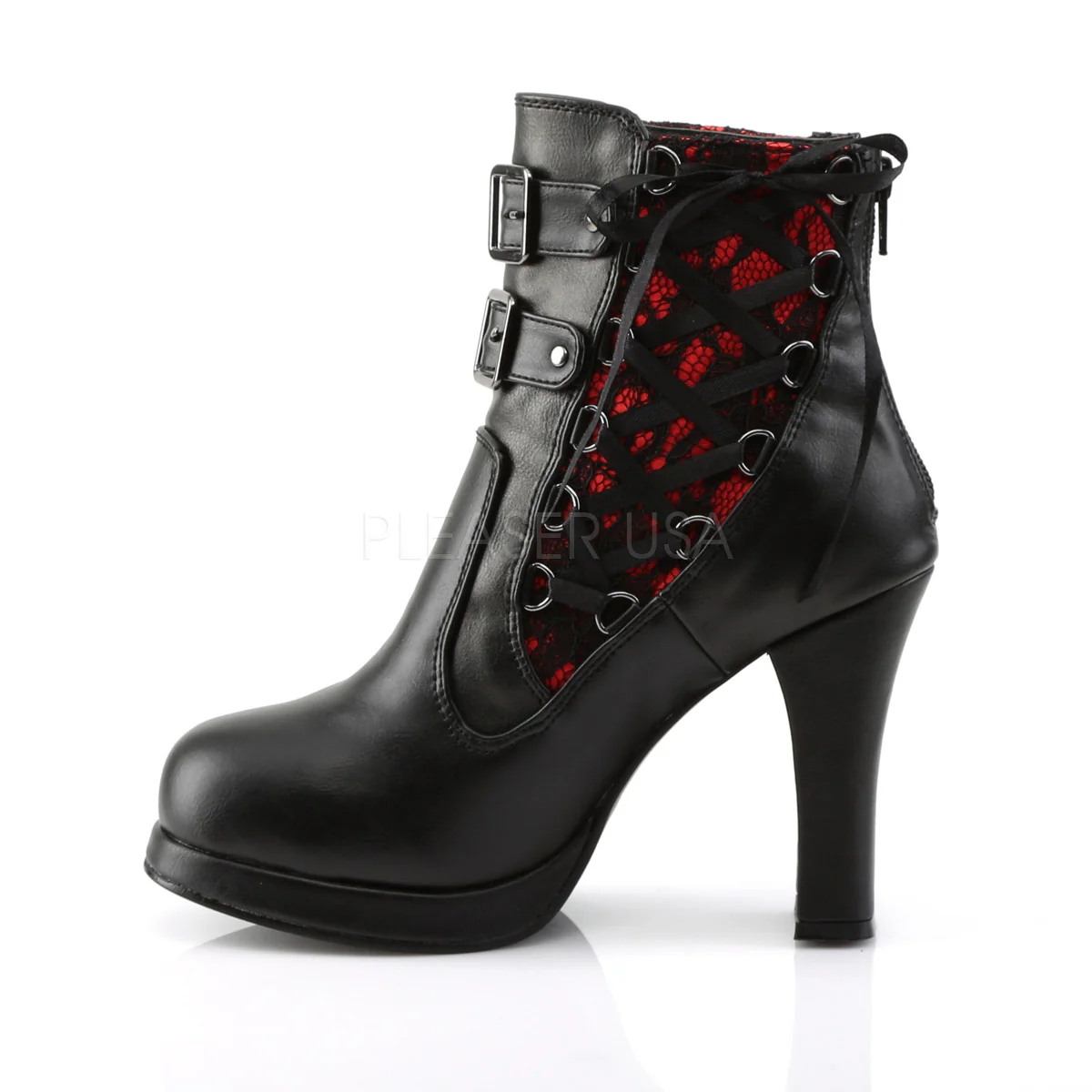 CRYPTO-51  Black-Red Lace Vegan Leather - Image 3