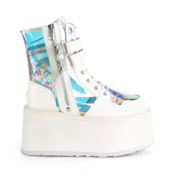 DAMNED-115  White Vegan Leather-Clear Hologram PVC - Image 5