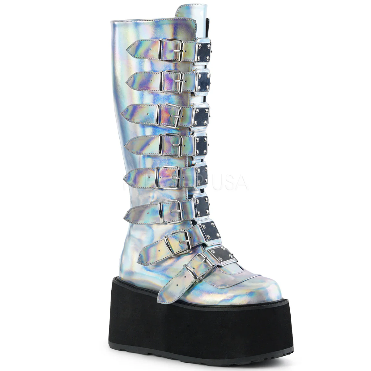 DAMNED-318 Silver Hologram Vegan Leather