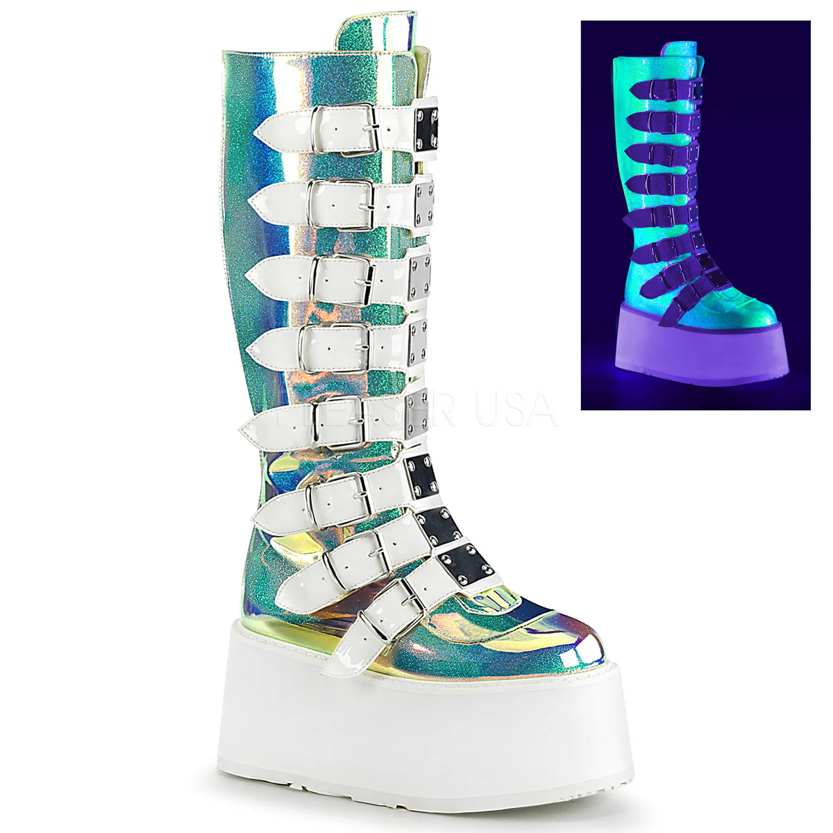 DAMNED-318 UV Green Shifting Glitter Vegan Leather