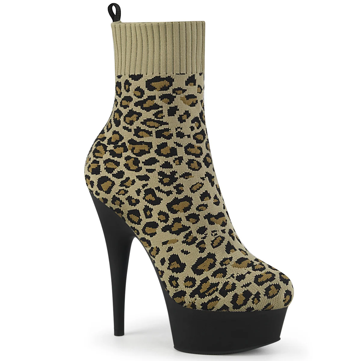 DELIGHT-1002LP Tan Str. Leopard Print Fabric/Black Matte