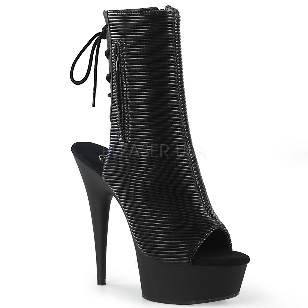 DELIGHT-1018 Black Quilted Faux Leather/Black Matte