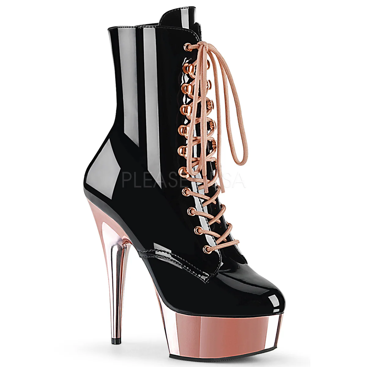 DELIGHT-1020 Black Patent/Rose Gold Chrome