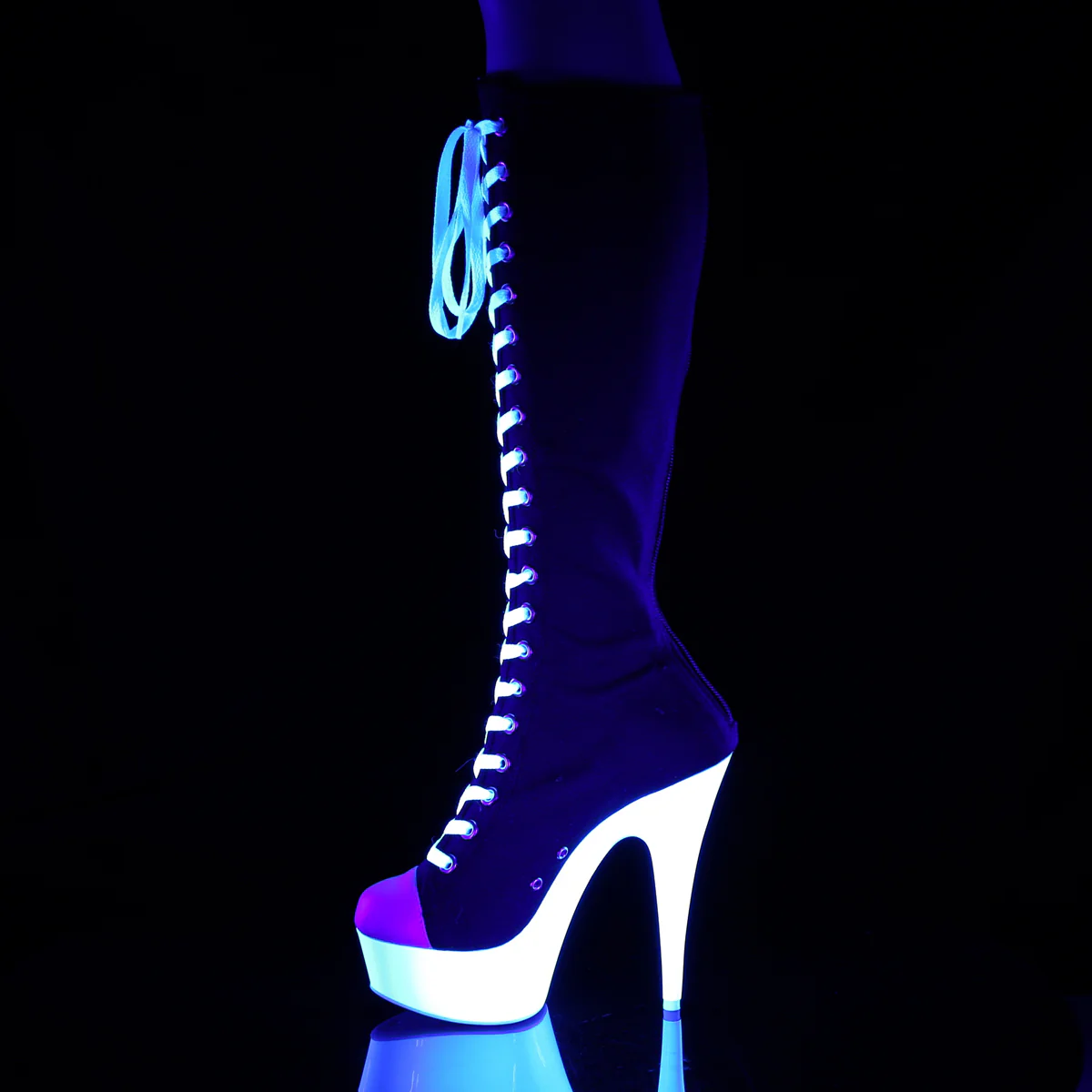 DELIGHT-2000SK-02  Black Canvas-White Faux Leather/Neon White - Image 3