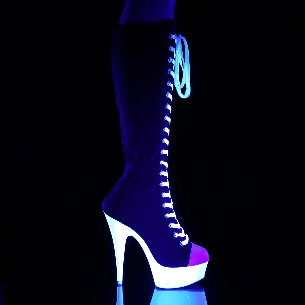DELIGHT-2000SK-02  Black Canvas-White Faux Leather/Neon White - Image 5