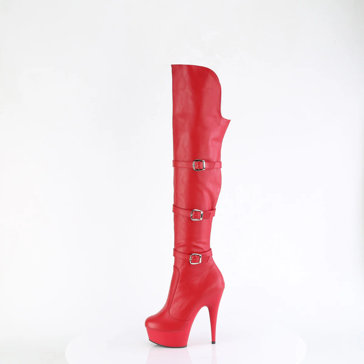 DELIGHT-3018 Red Stretch Faux Leather/Red Matte - Image 3