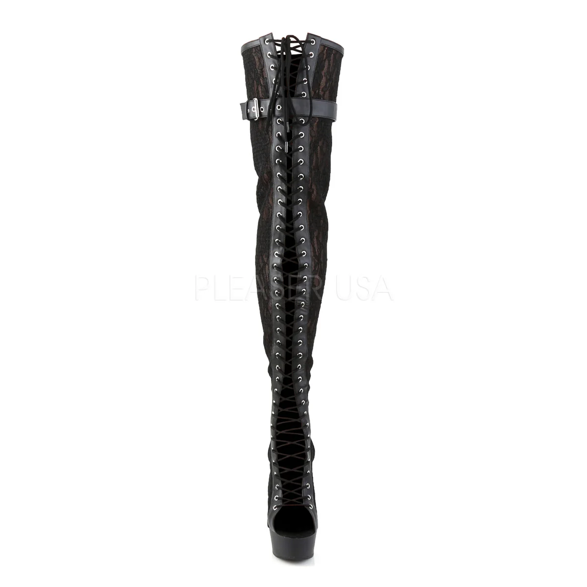 DELIGHT-3025ML Black Faux Leather-Mesh-Lace/Black Matte - Image 2