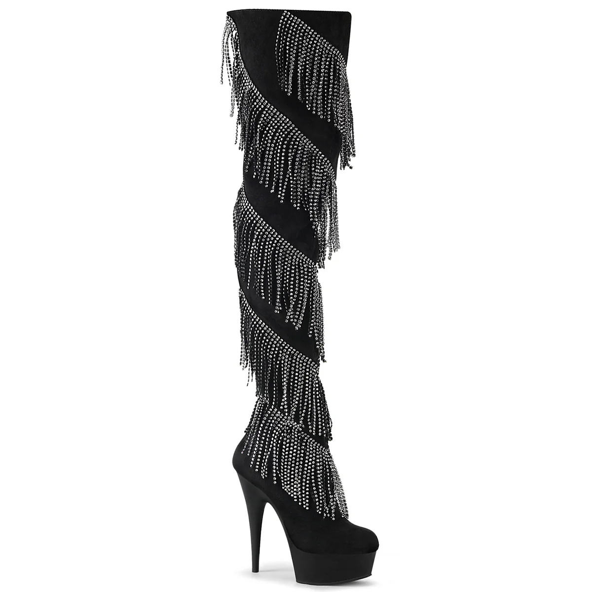 DELIGHT-3065  Black Faux Suede-Silver/Black Matte