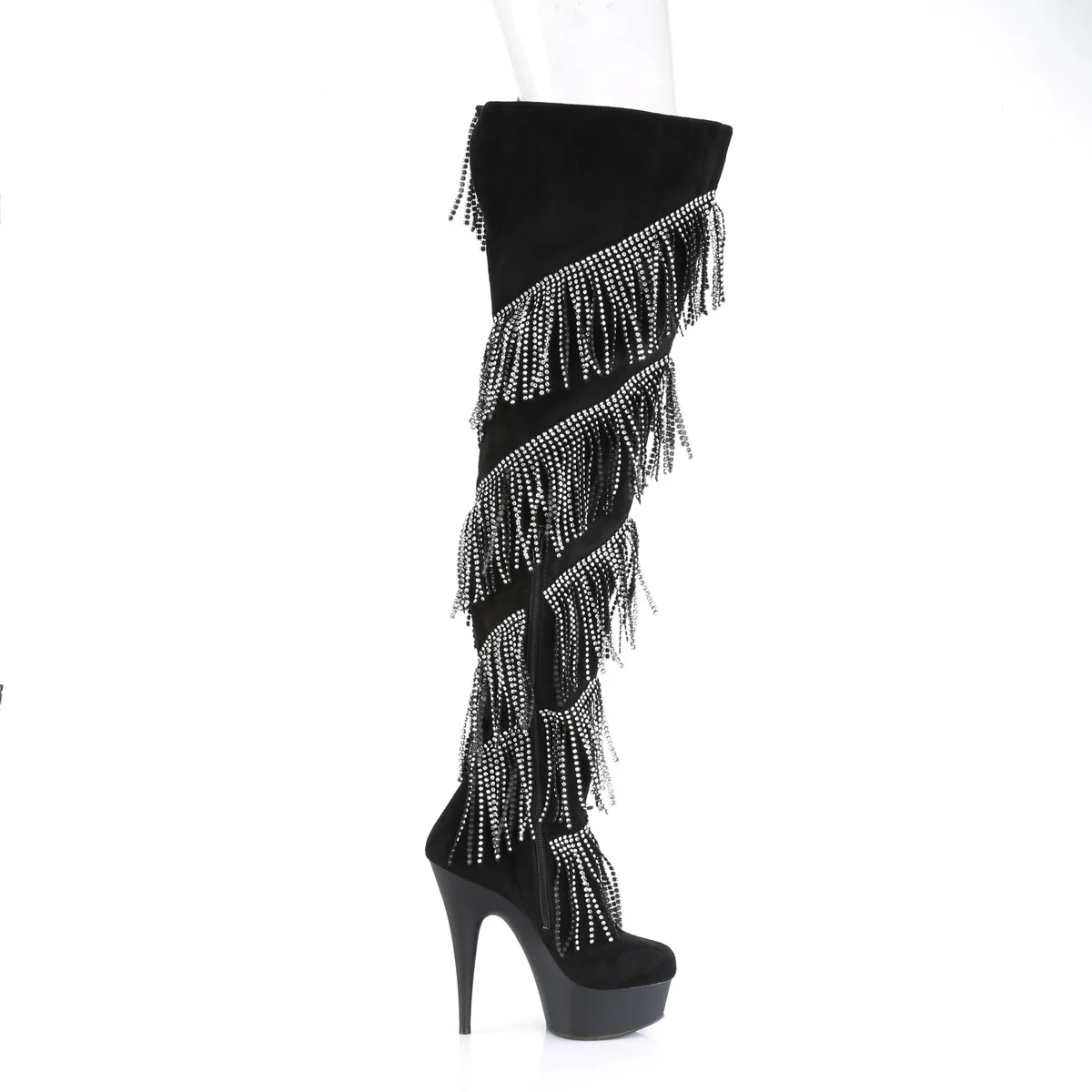 DELIGHT-3065  Black Faux Suede-Silver/Black Matte - Image 5