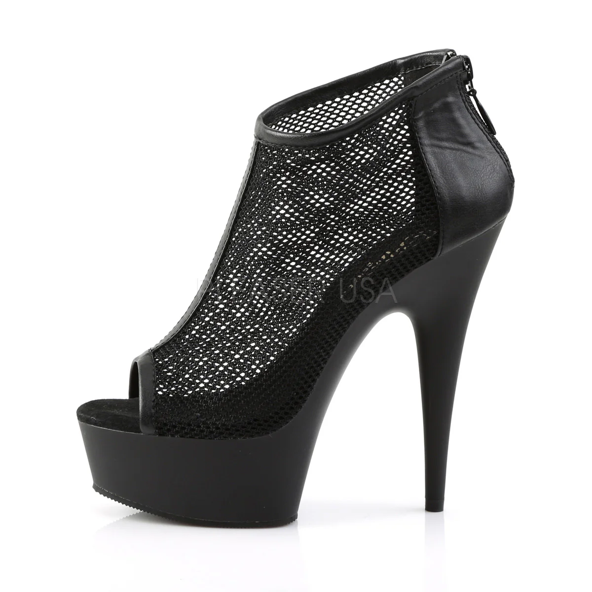 DELIGHT-600-12  Black Faux Leather-Fishnet/Black Matte - Image 3