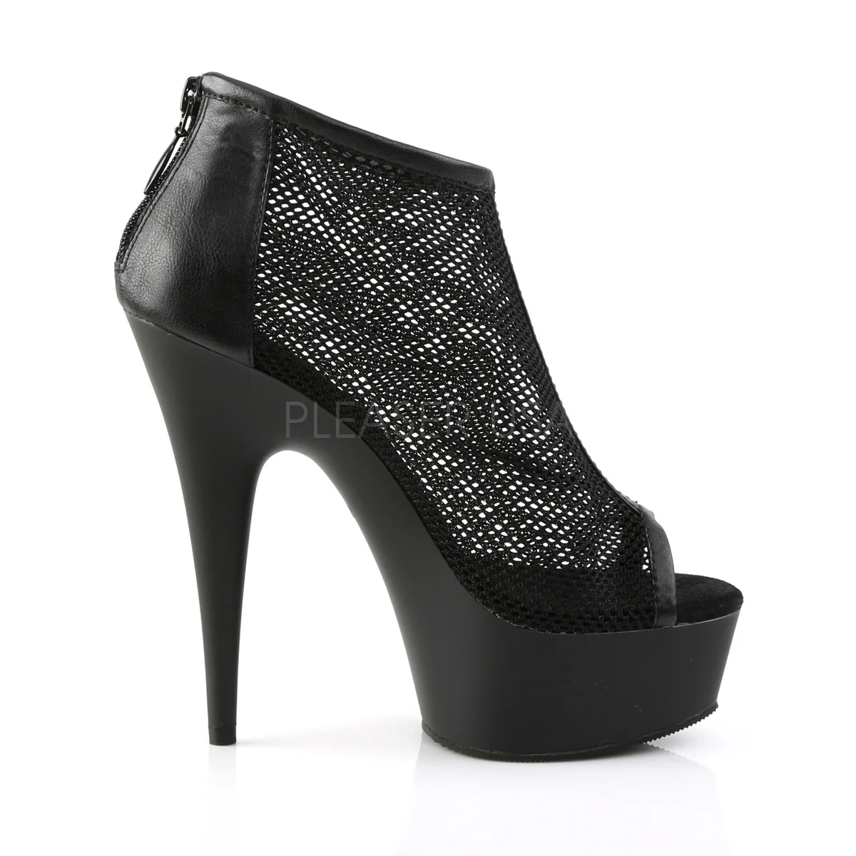 DELIGHT-600-12  Black Faux Leather-Fishnet/Black Matte - Image 5