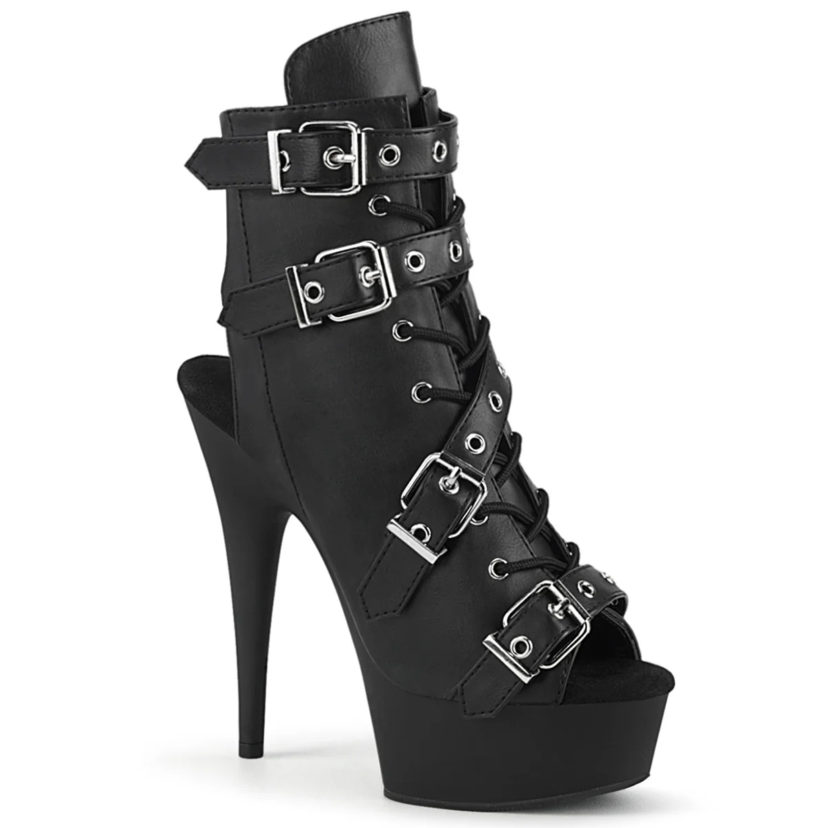 DELIGHT-600-19 Black Faux Leather/Black Matte