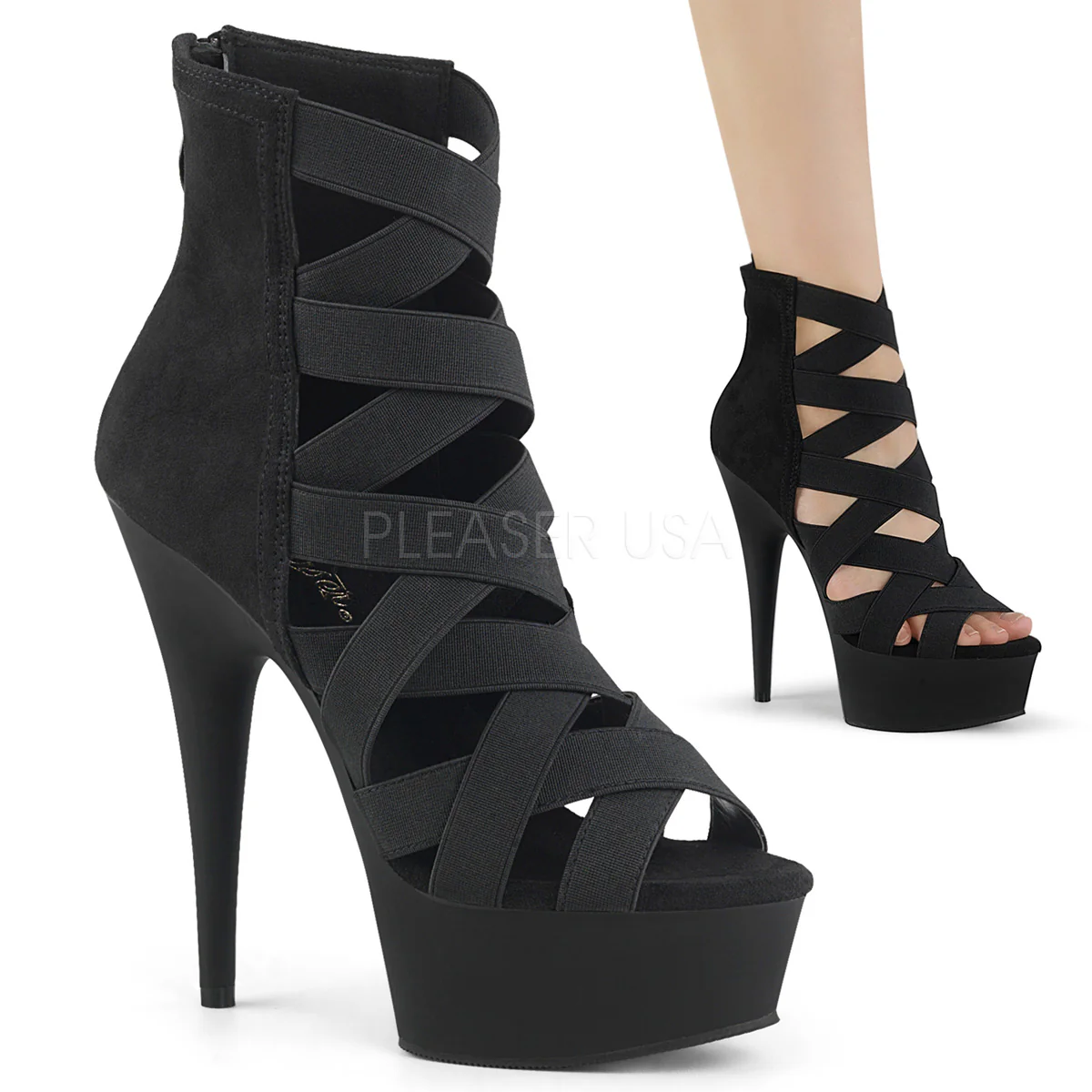 DELIGHT-600-24  Black Elastic Band-Faux Suede/Black Matte
