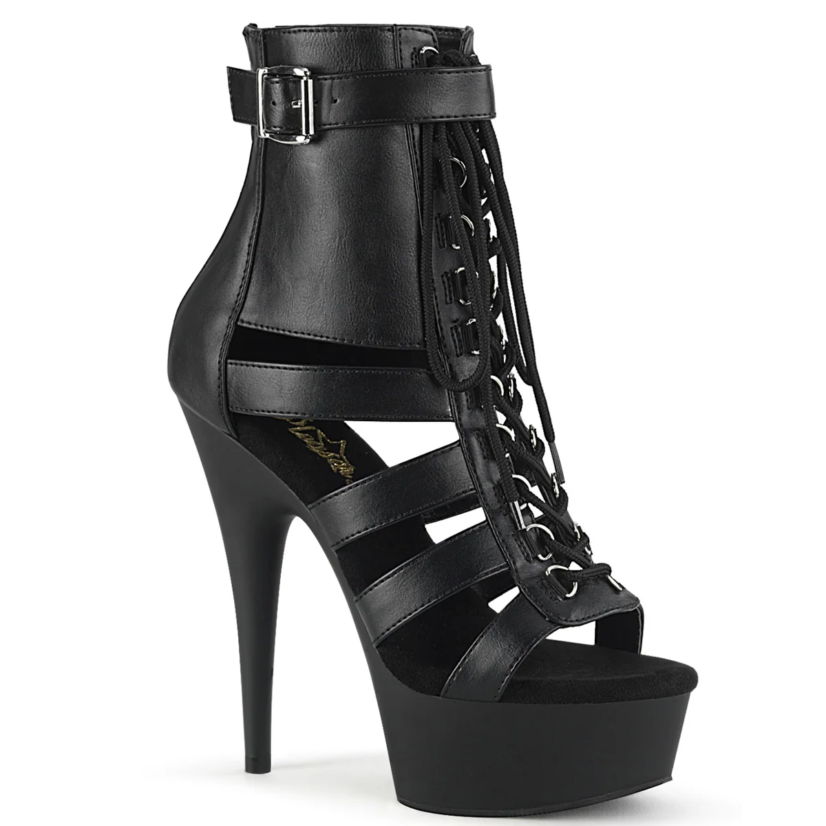 DELIGHT-600-35 Black Faux Leather/Black Matte