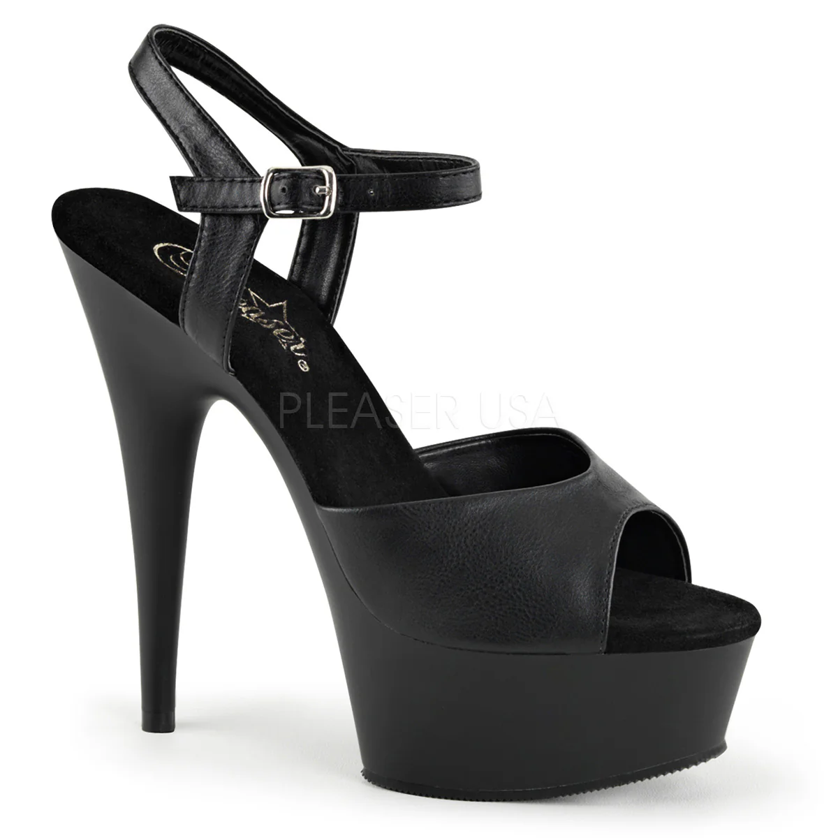 DELIGHT-609  Black Faux Leather/Black Matte