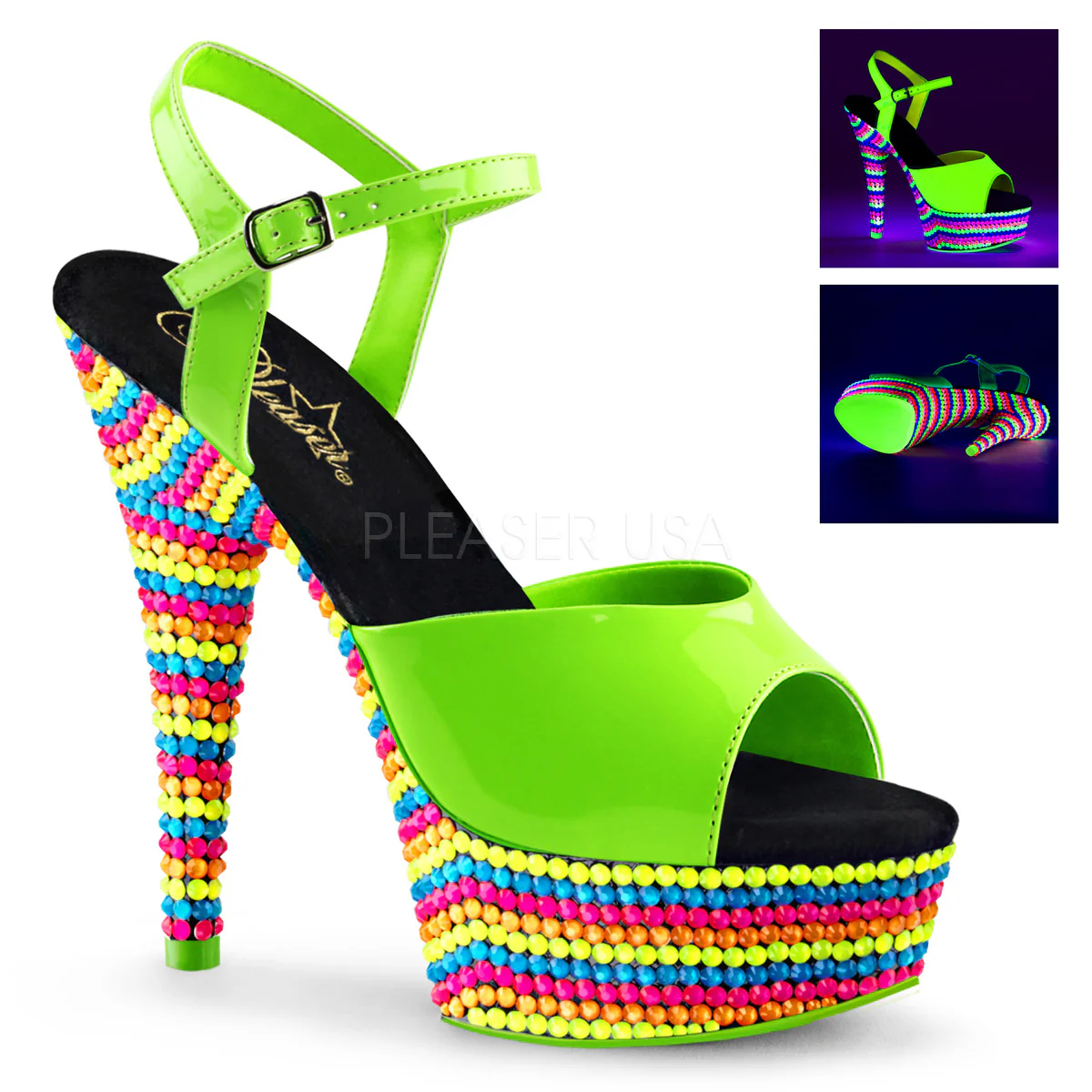 DELIGHT-609RBS Neon Green Patent/Neon Multi