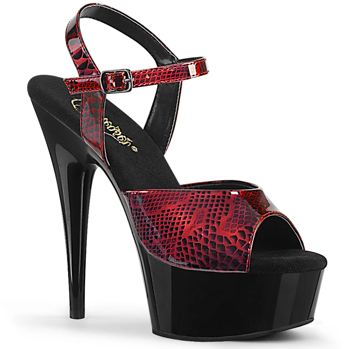 DELIGHT-609SP Red Snake Print Patent/Black