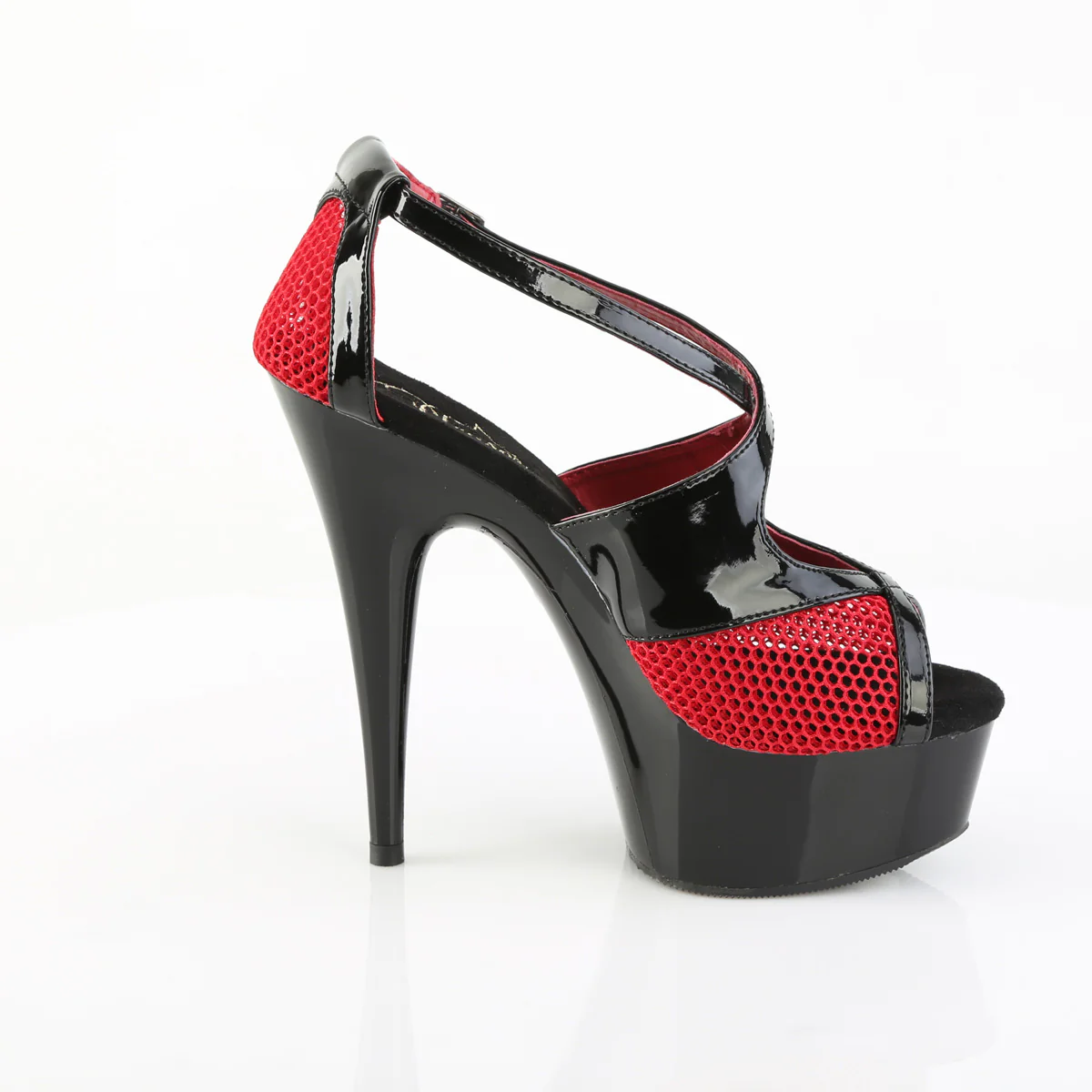 DELIGHT-652-1  Black Patent-Red Fishnet/Black - Image 5