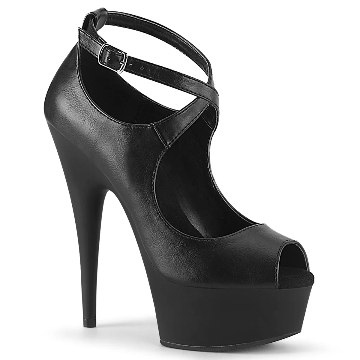 DELIGHT-653 Black Faux Leather/Black Matte