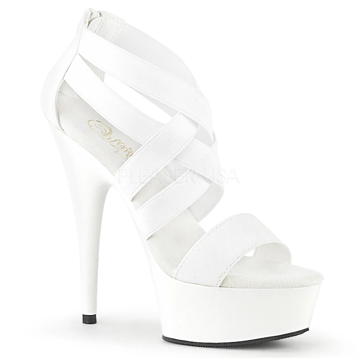 DELIGHT-669  White Elastic Band-Faux Leather/White