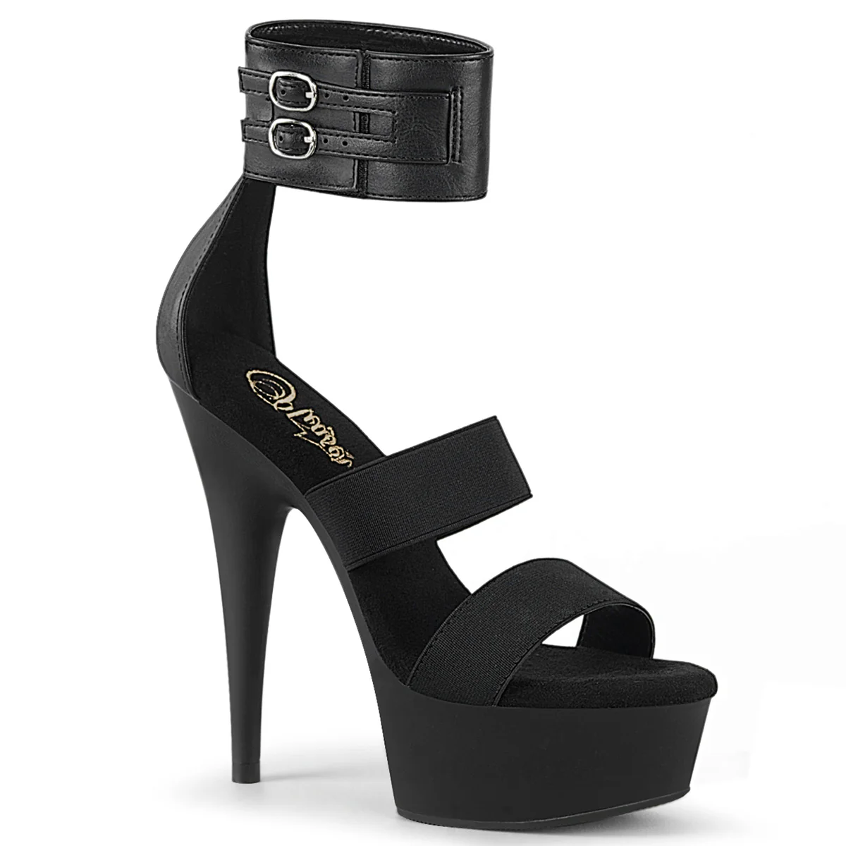 DELIGHT-672  Black Elastic-Faux Leather/Black Matte