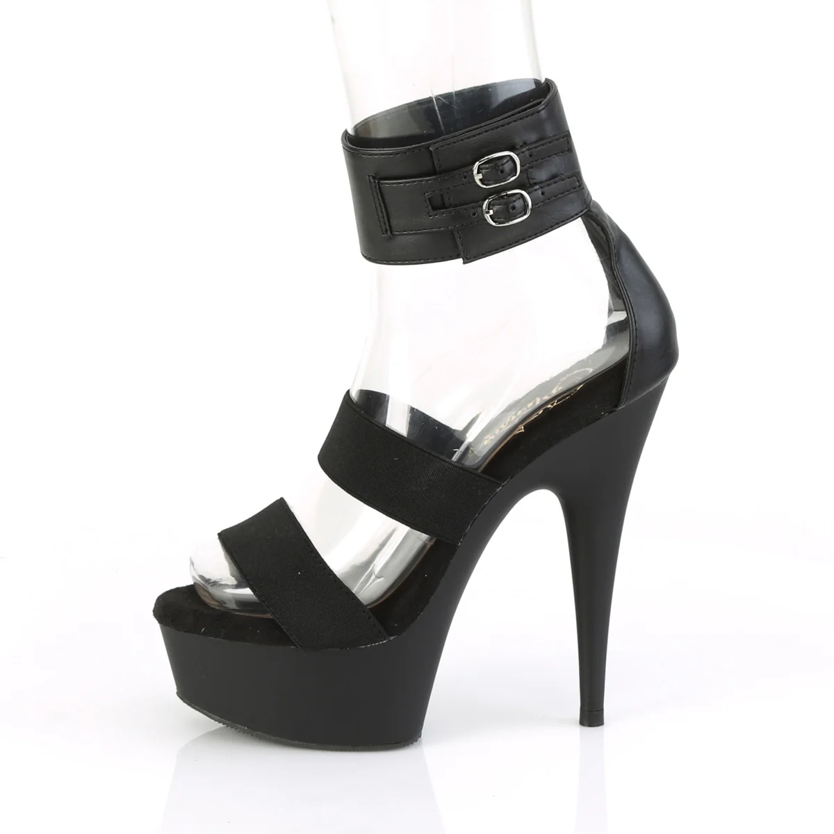 DELIGHT-672  Black Elastic-Faux Leather/Black Matte - Image 3