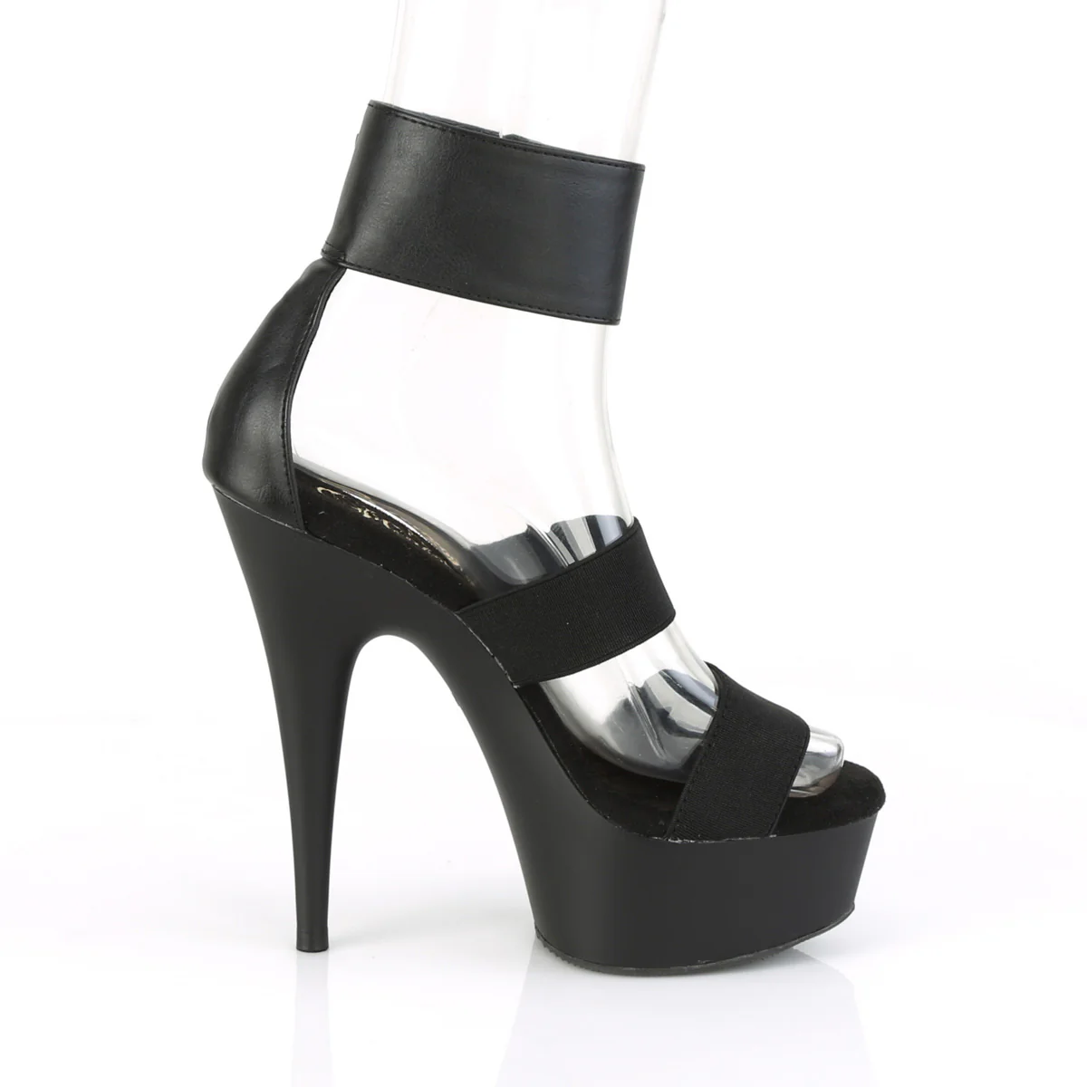 DELIGHT-672  Black Elastic-Faux Leather/Black Matte - Image 5