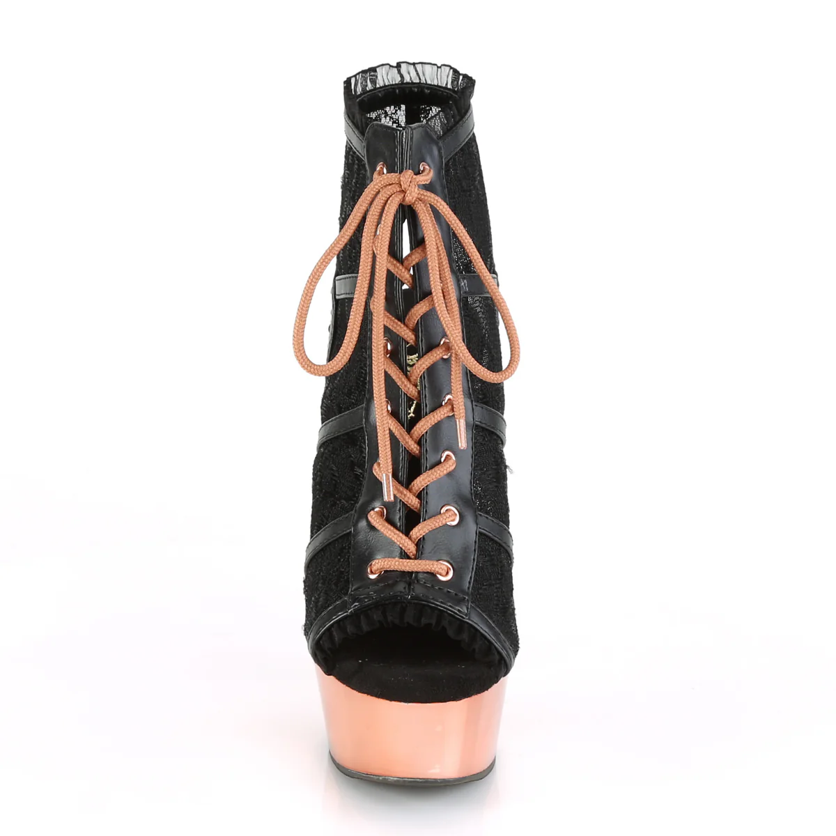 DELIGHT-696LC  Black Faux Leather-Lace/Rose Gold Chrome - Image 2