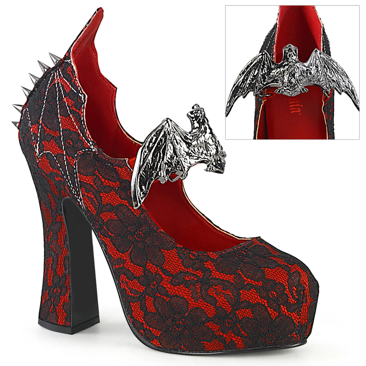 DEMON-18 Red Satin-Black Lace