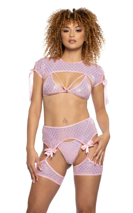 Diamond Sequin Mesh Shrug - White JR123 - Image 3