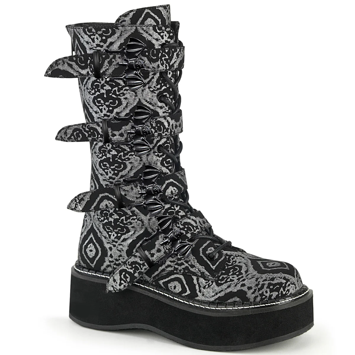 EMILY-322  Black-Silver Faux Nubuck Leather
