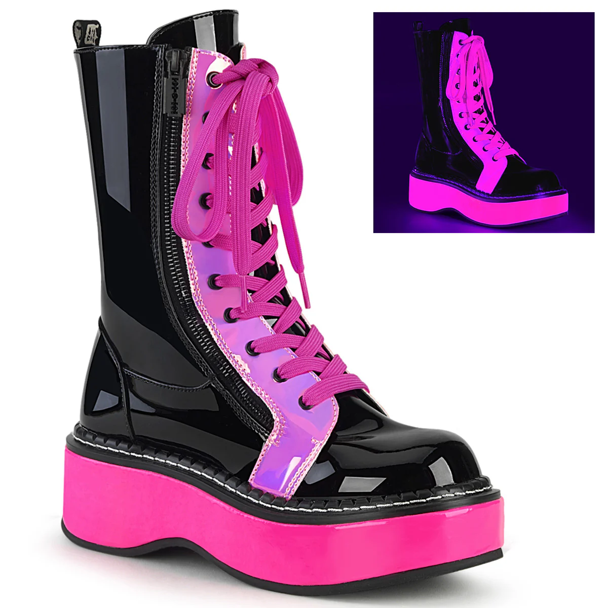 EMILY-350 Black Patent-UV Neon Pink