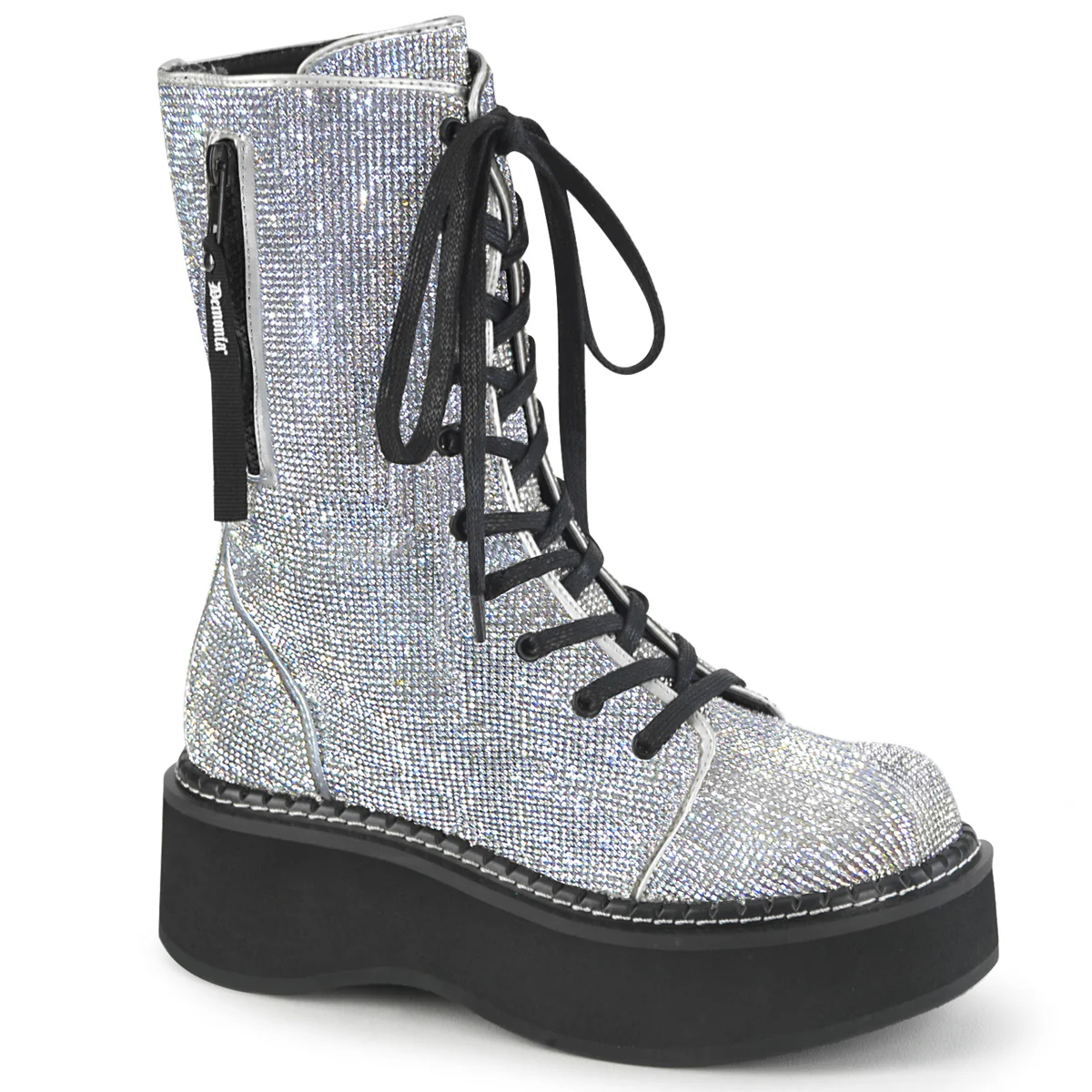 EMILY-362 Silver Vegan Leather-Rhinestone