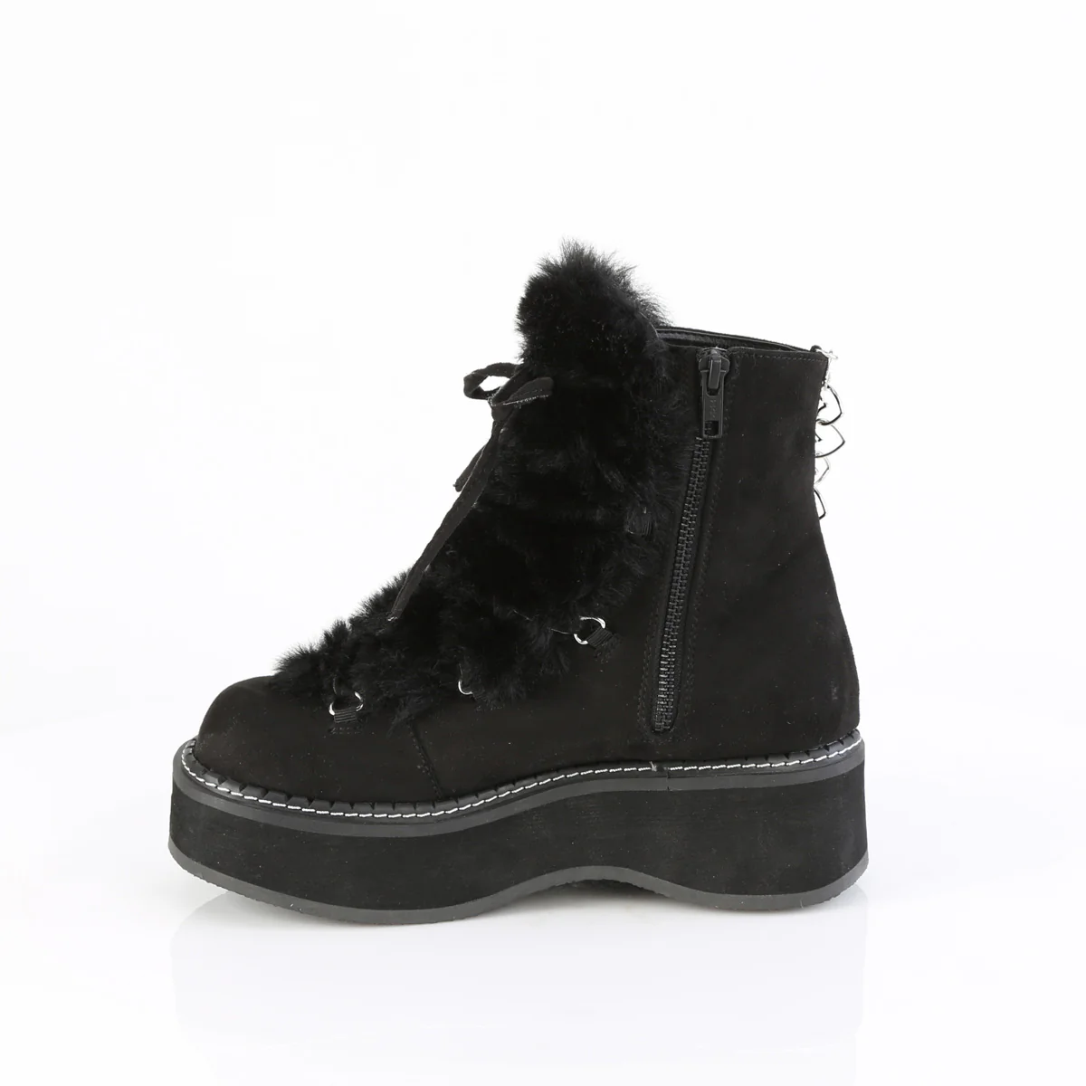 EMILY-55  Black Vegan Suede-Faux Fur - Image 3
