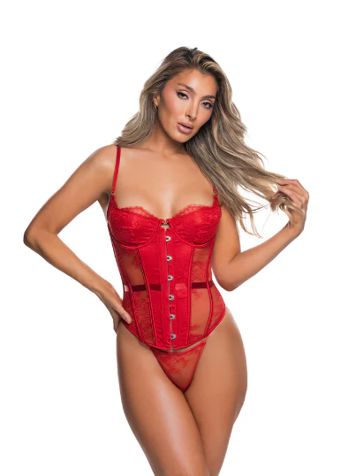 Essentials Lace Corset - LI853 Red - Image 3