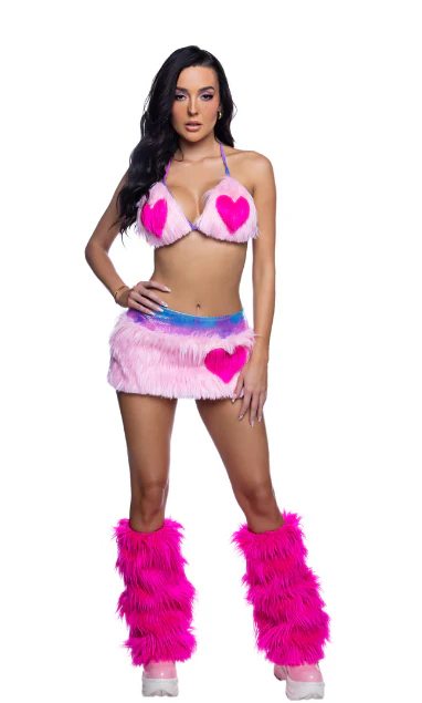 Faux Fur Heart Skirt & Top Set - JR302 White - Image 3