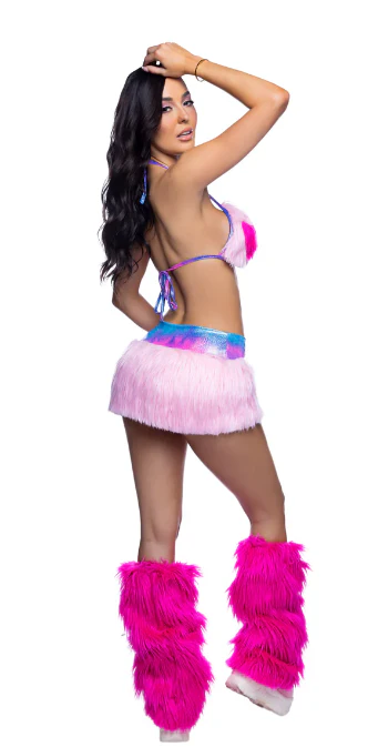 Faux Fur Heart Skirt & Top Set - JR302 White - Image 4