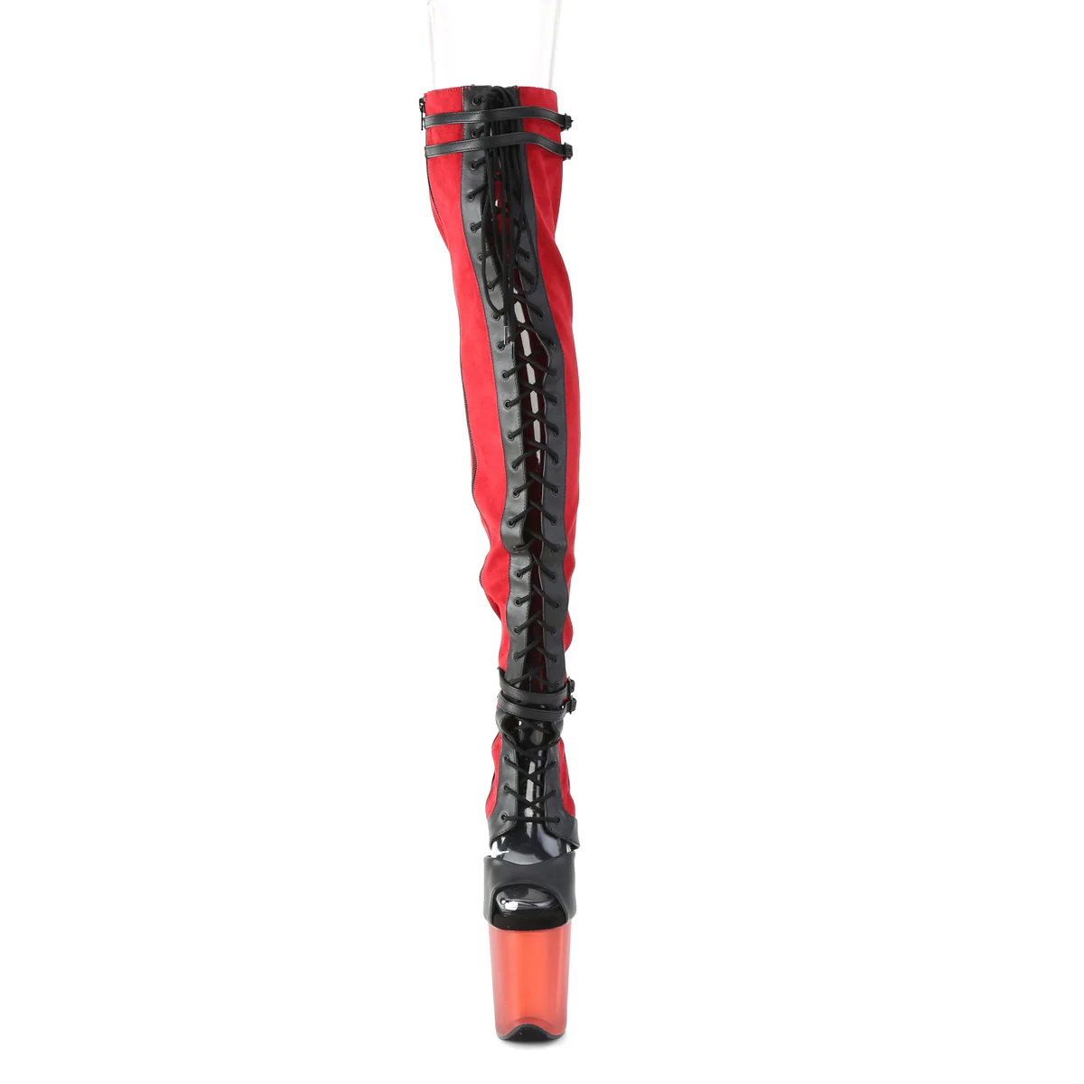 FLAMINGO-3027  Red Faux Suede-Black Faux Leather/Frosted Red - Image 2