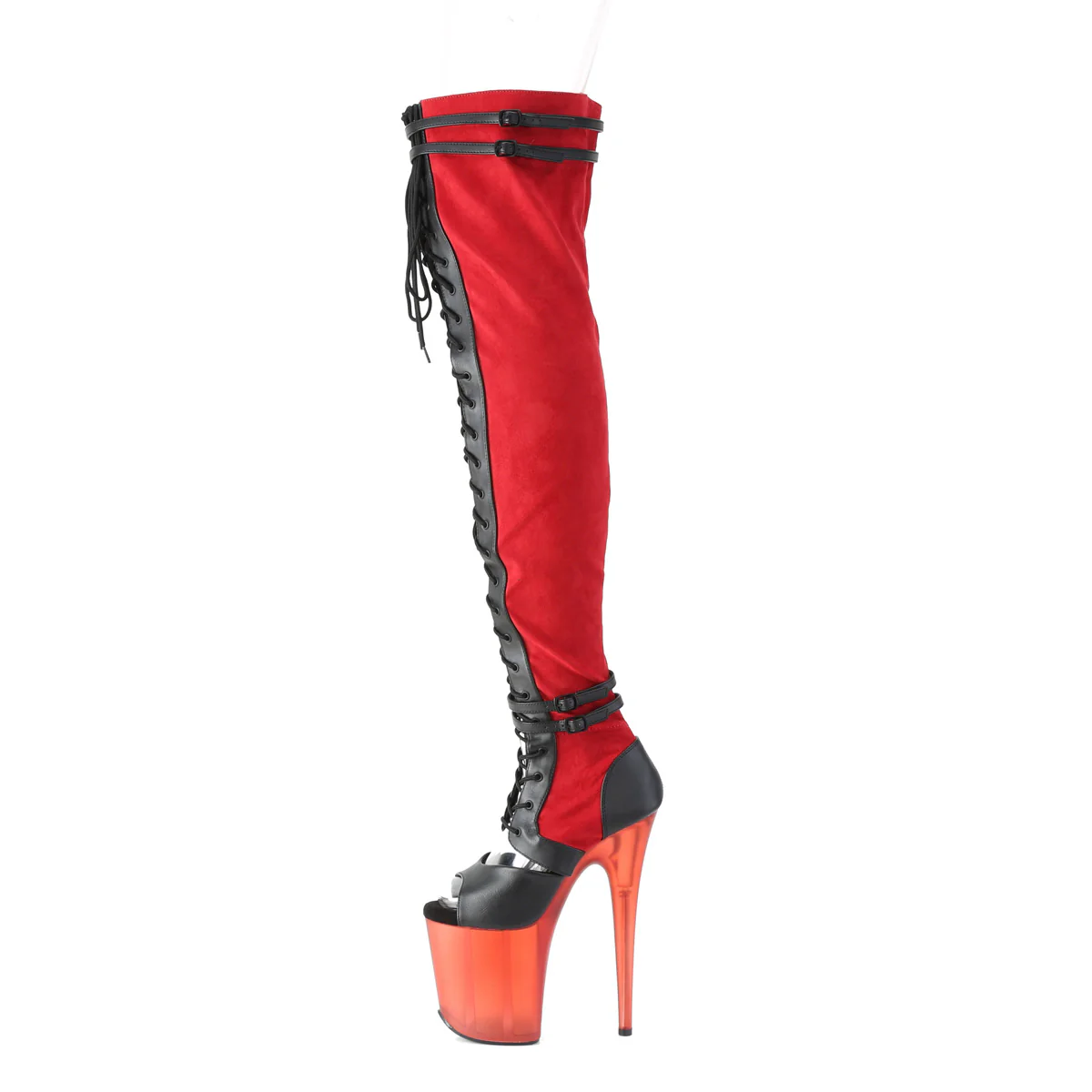 FLAMINGO-3027  Red Faux Suede-Black Faux Leather/Frosted Red - Image 3