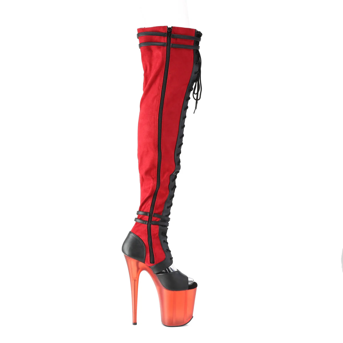 FLAMINGO-3027  Red Faux Suede-Black Faux Leather/Frosted Red - Image 5