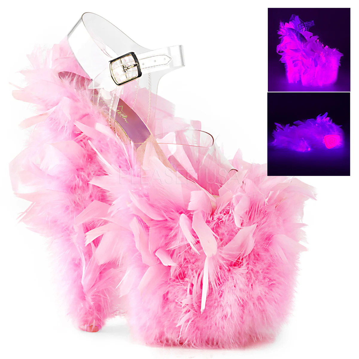 FLAMINGO-808F Clear/Neon Pink Marabou Feather