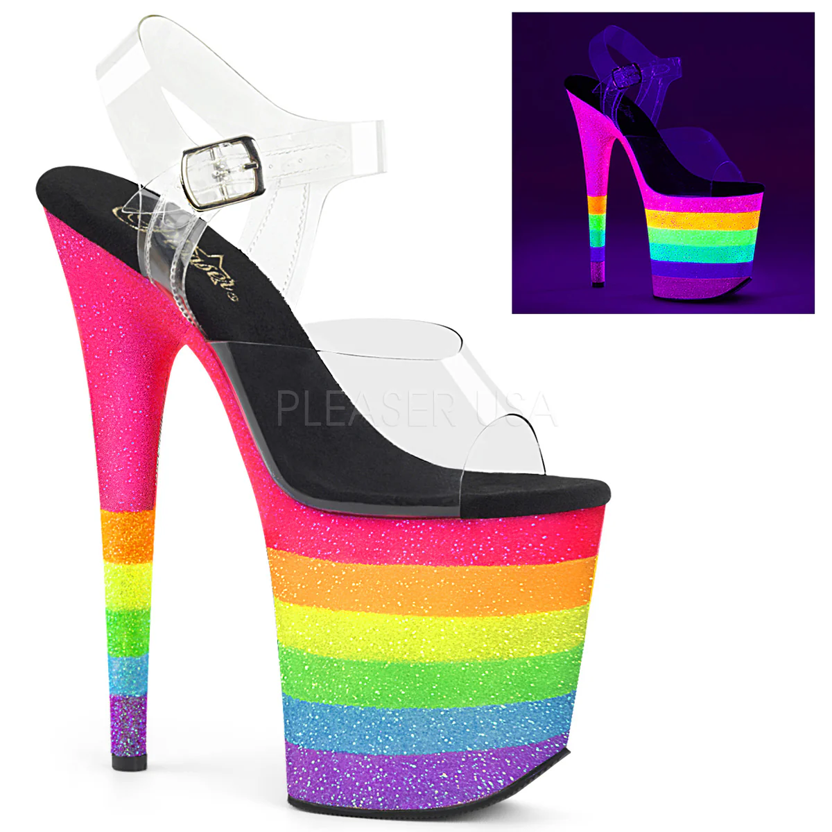 FLAMINGO-808UVRB Clear/Neon Rainbow Glitter