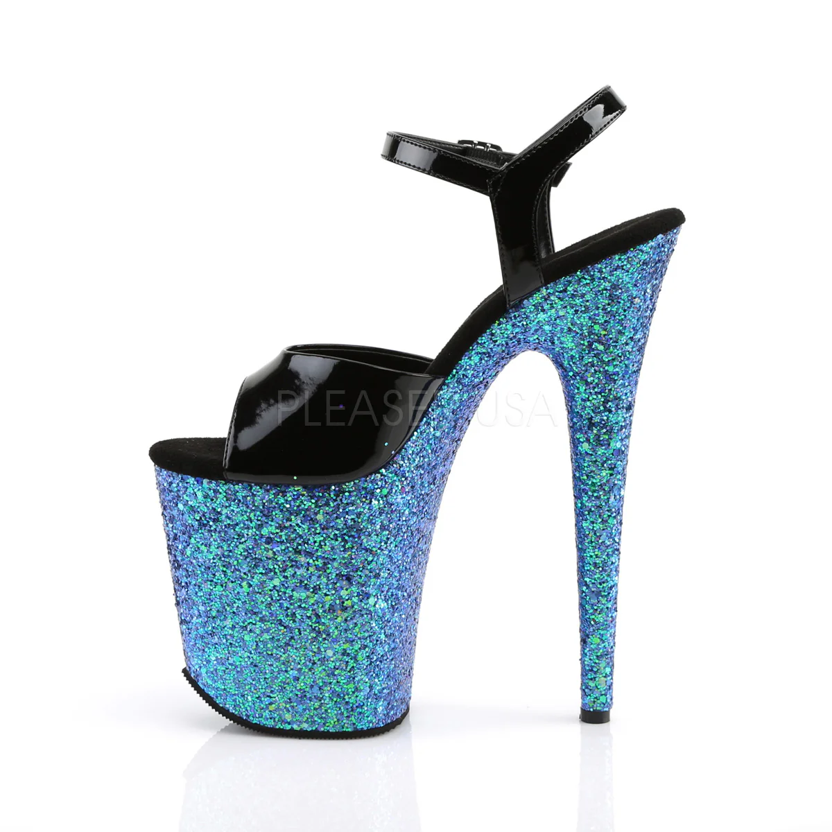 FLAMINGO-809LG Black Patent/Blue Multi Glitter - Image 3