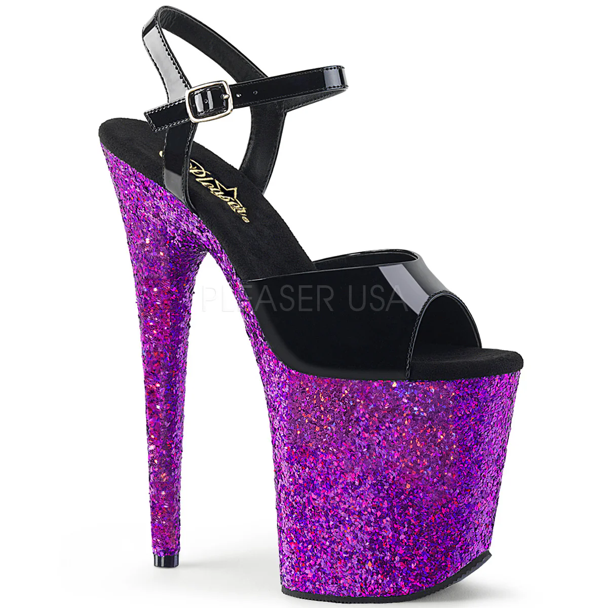 FLAMINGO-809LG Black Patent/Purple Multi Glitter