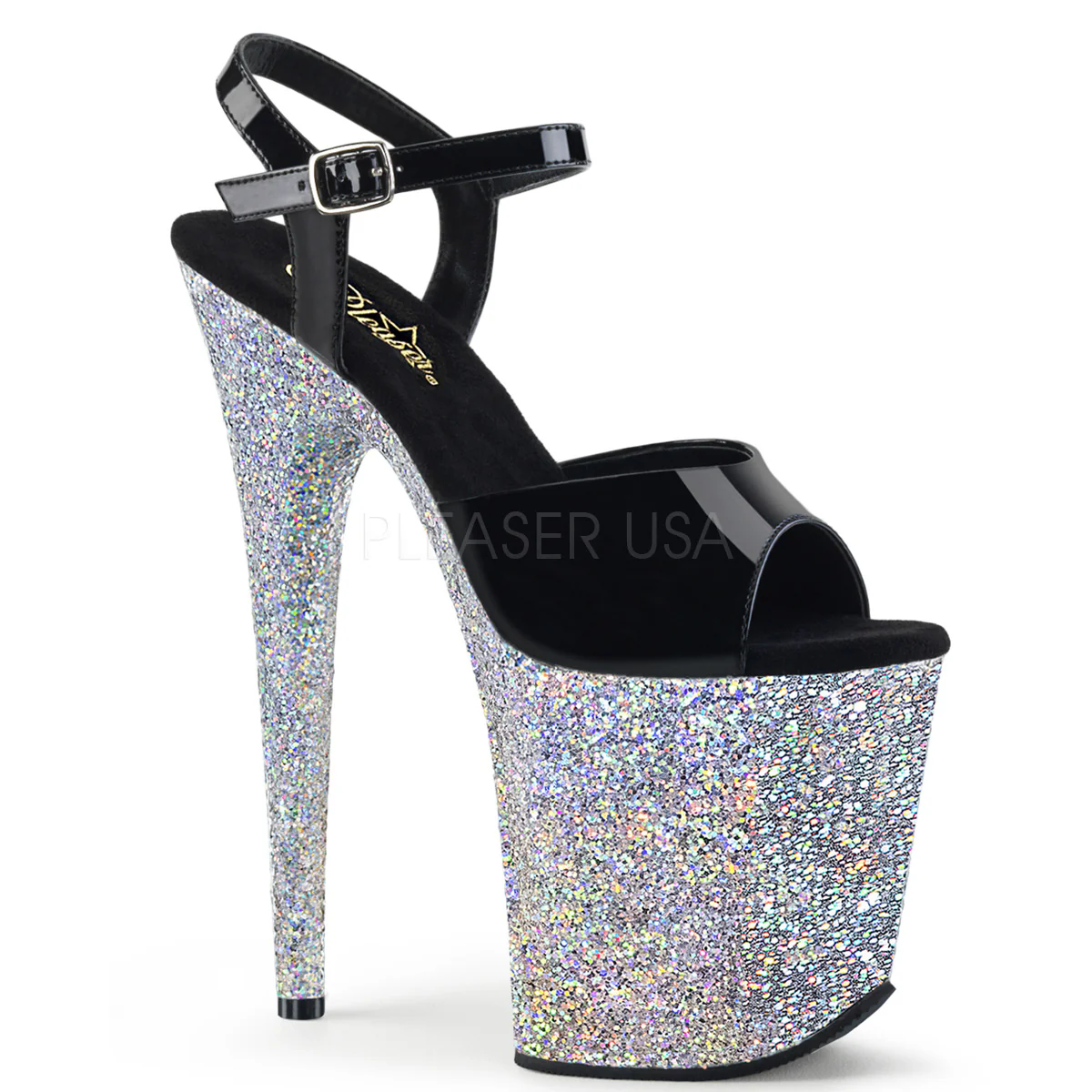 FLAMINGO-809LG Black Patent/Silver Multi Glitter