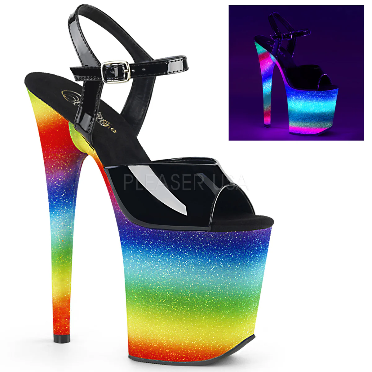 FLAMINGO-809WR Black Patent/Rainbow Glitter