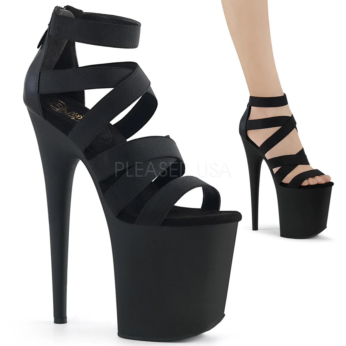 FLAMINGO-859 Black Elastic Band-Faux Leather/Black Matte